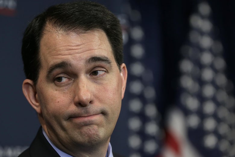 Scott Walker looks to his right.